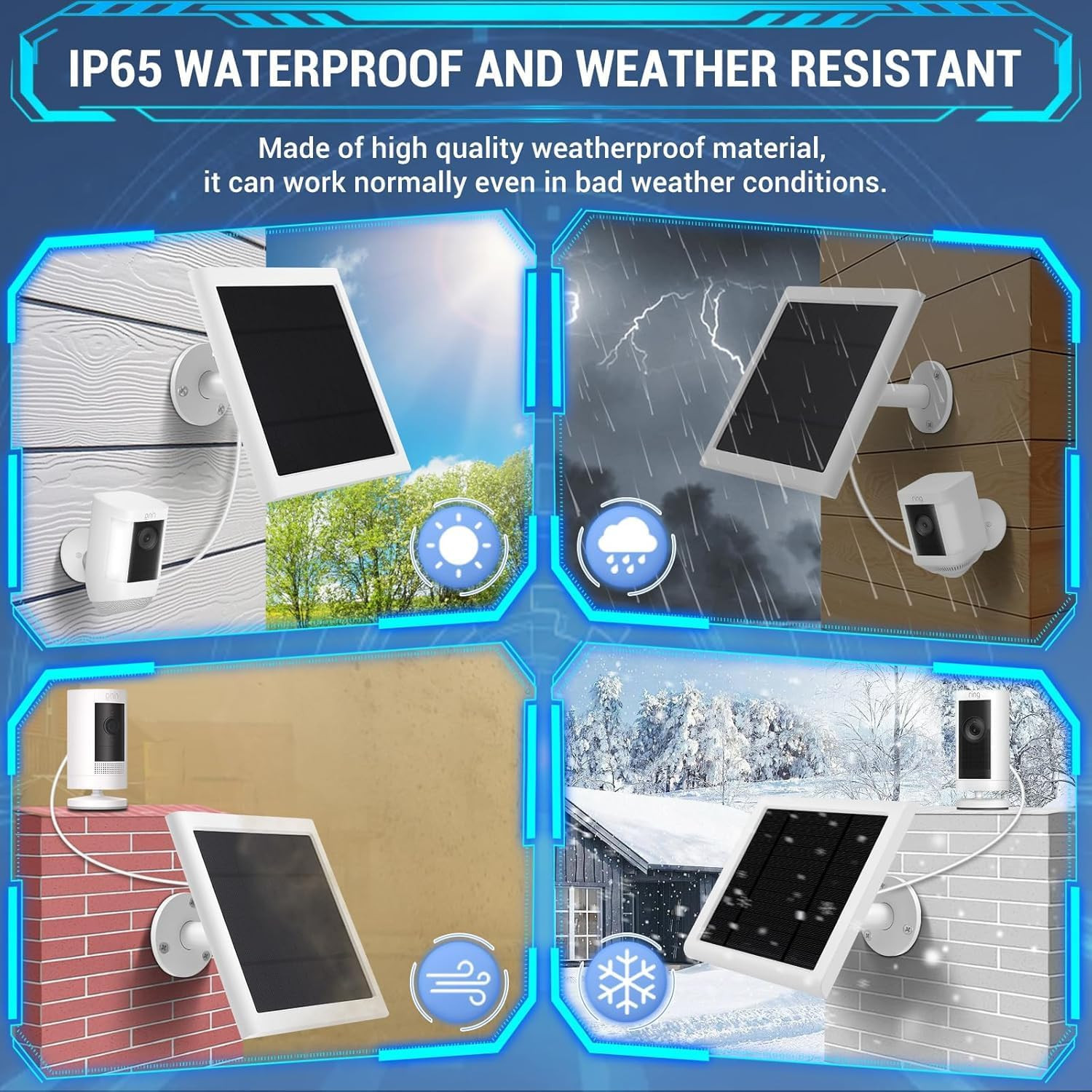 IP65 Solar Panel Outdoor for Ring Cameras (White 2P) Spotlight Cam Plus/Pro Stic