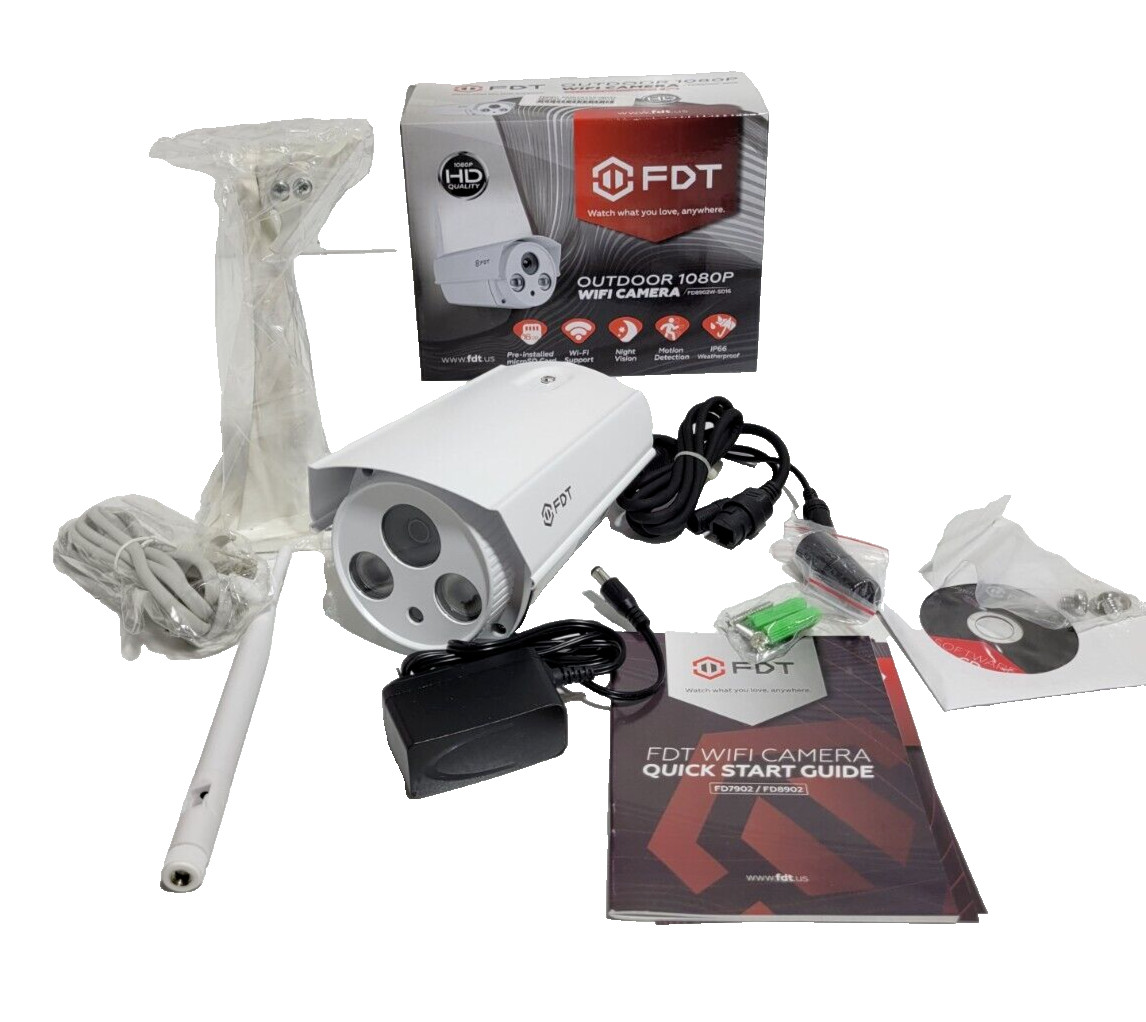 LOT OF 2 – FDT FD8902W-SD16 OUTDOOR 1080P WIFI CAMERA W PRE-INSTALLED SD CARD