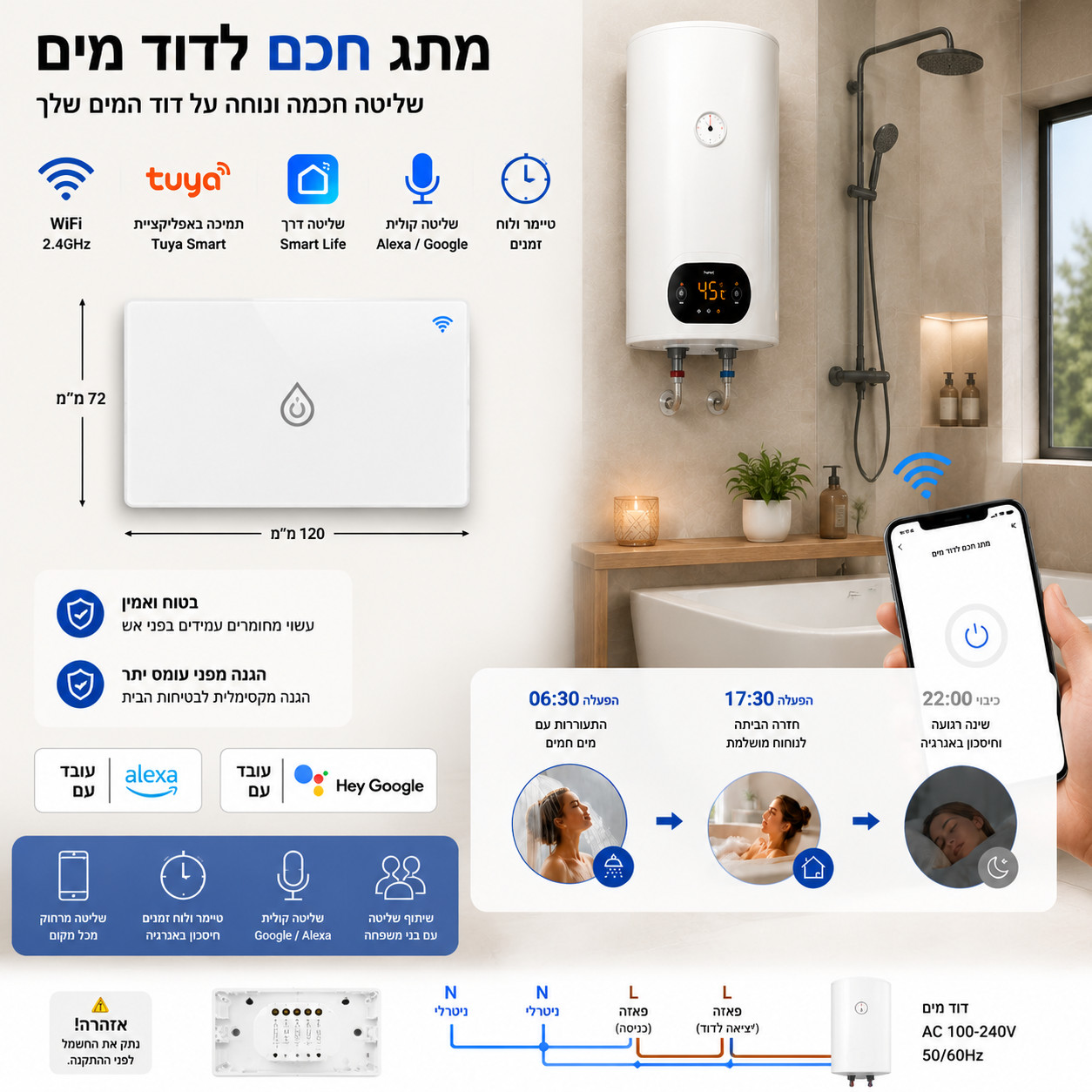 Tuya Smart Boiler Switch Water Heater Homekit Wifi 40A APP Alexa Home Voice Cont