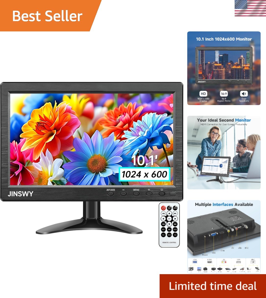10.1″ Portable Security Monitor with HD Display & Remote Control for Versatil…