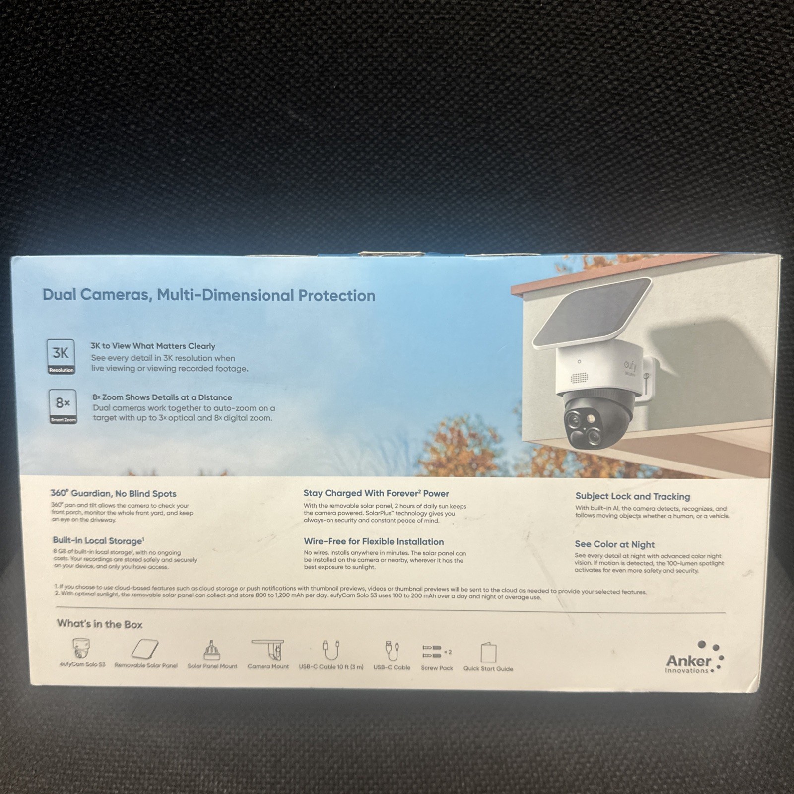 eufy Security eufyCam Solo S3 Pan Tilt 3K Outdoor Dual-Cam Camera Brand New