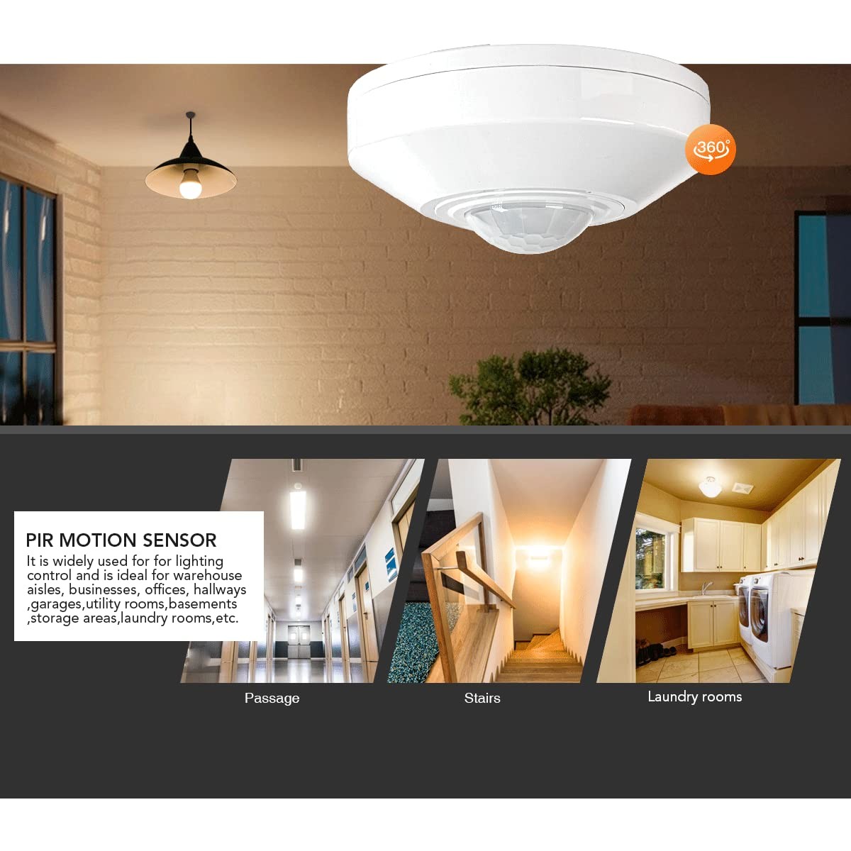 Ceiling Mount Motion Sensor,360 Motion Sensor,110V-265V,1100W,Occupancy Senso…
