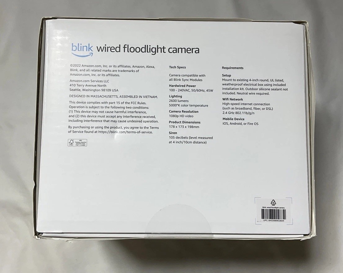 Blink Wired Floodlight Smart security camera 2600 lumens HD Black DAMAGEDBOX G9