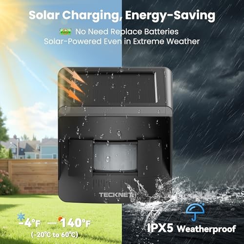 Solar Wireless Driveway Alarm with 2600FT 1 Carbon Black Receiver and 2 Sensor
