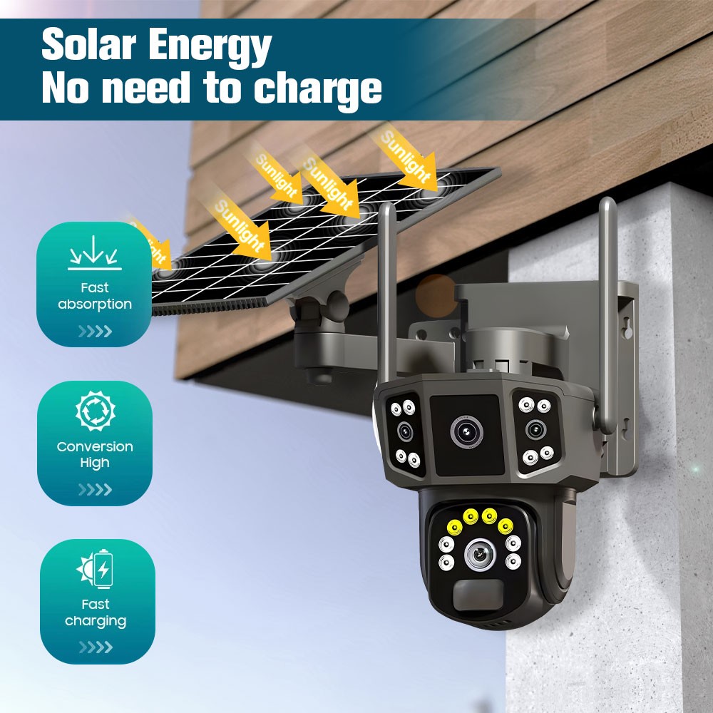 Solar Battery Powered Wireless WiFi Outdoor Pan/Tilt Home Security Camera System