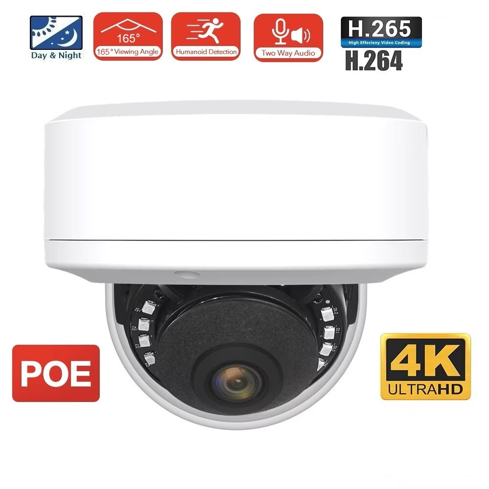 8MP 4K PoE IP Fisheye Panoramic Ultra Wide Viewing Angle Dome Camera w/Mic