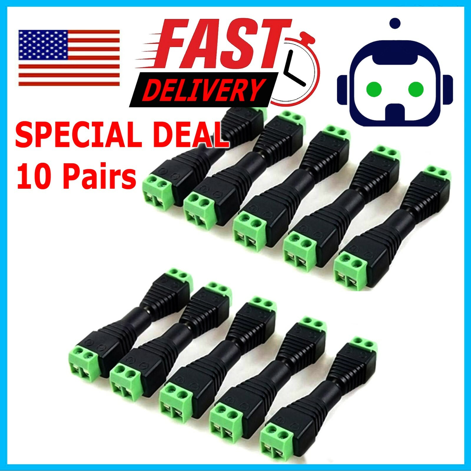 20pcs Male+Female DC Power Jack Connector Adapter Plug 2.1 x 5.5mm for CCTV