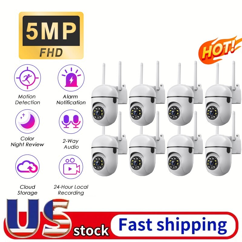 8PCS 5MP PTZ WIFI Security Camera Wireless Home Smart 2-Way Audio Surveillance