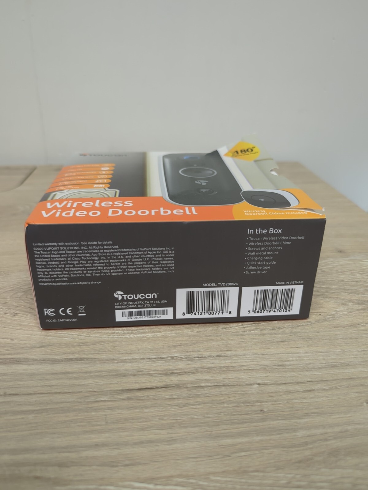 NEW Toucan Wireless Video Doorbell System w/ Rechargeable Battery Live Feed App