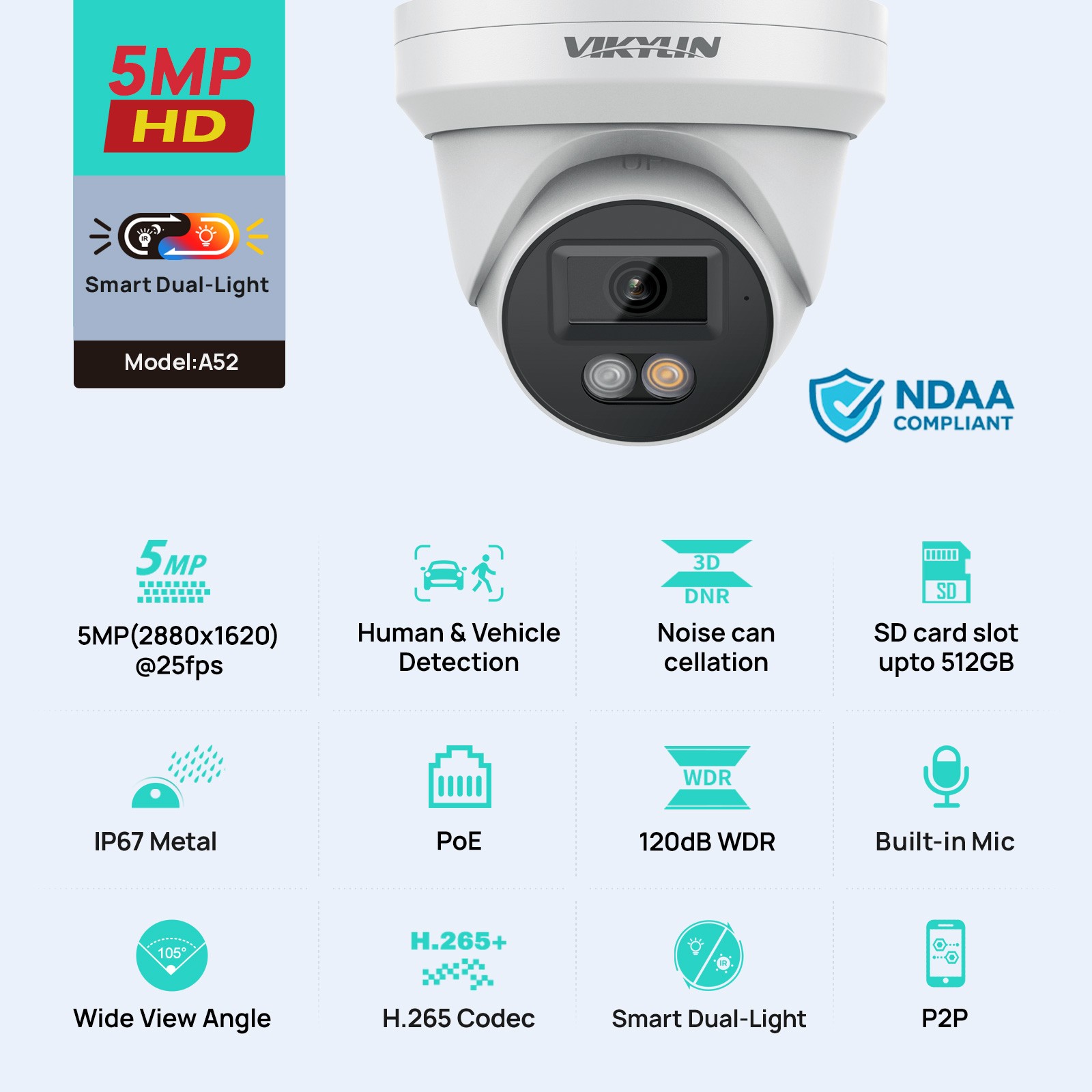 Vikylin 8ch CCTV System 5MP Camera Full Color IR Audio Outdoor 4k 8 POE NVR Lot