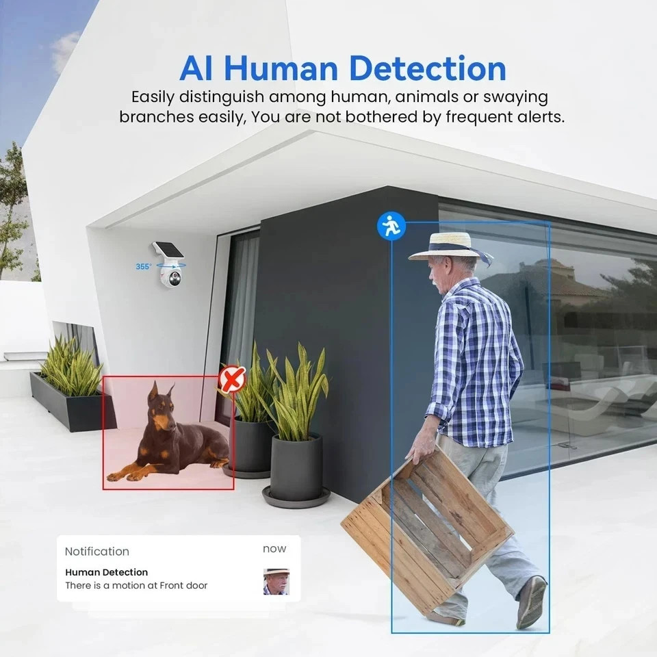 Solar Panel Powered Security Camera 1080p WiFi Camera with Night Vision Motion