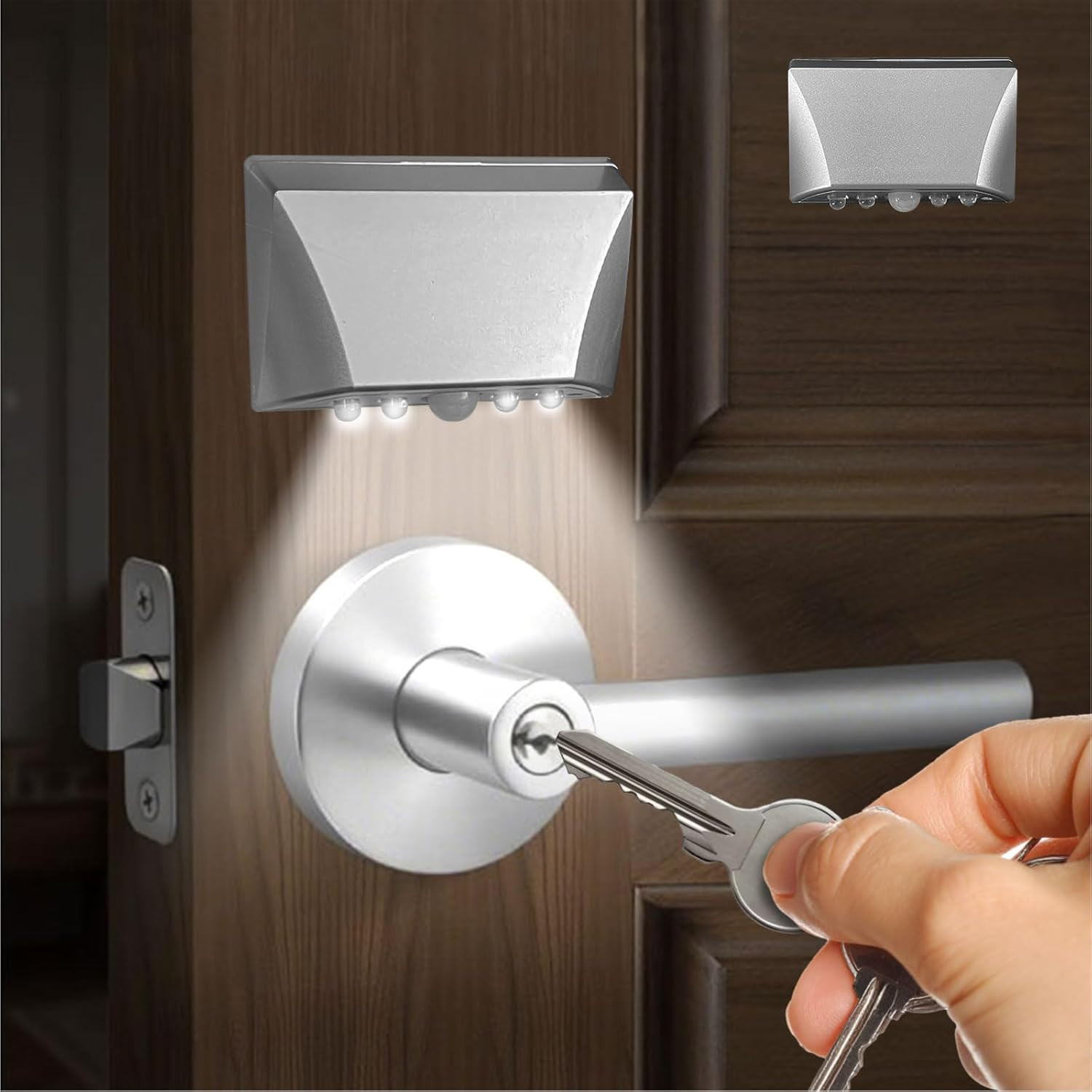 Silver Motion Sensor Keyhole Light – Automatic On/Off Infrared LED, Suitable for