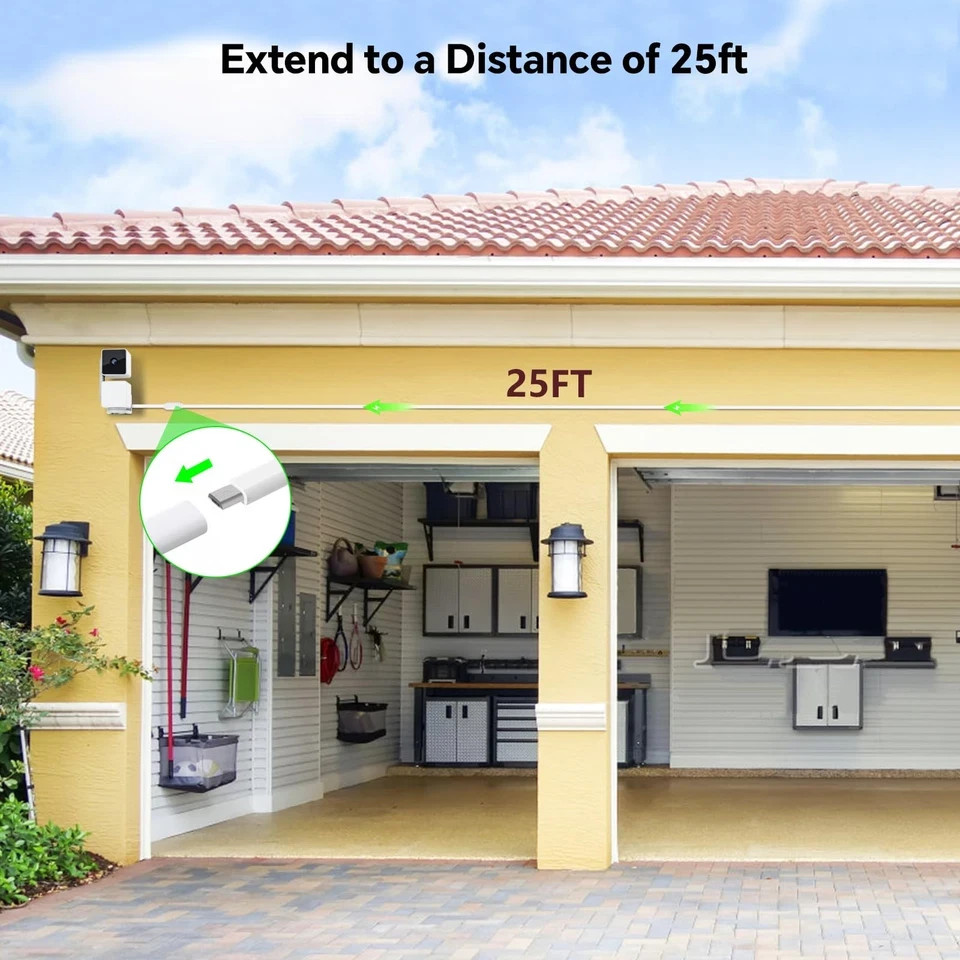 25FT Outdoor Power Adapter for WYZE Cam V4, WYZE Cam OG/V3/V3 Pro, L-Shape Mi…