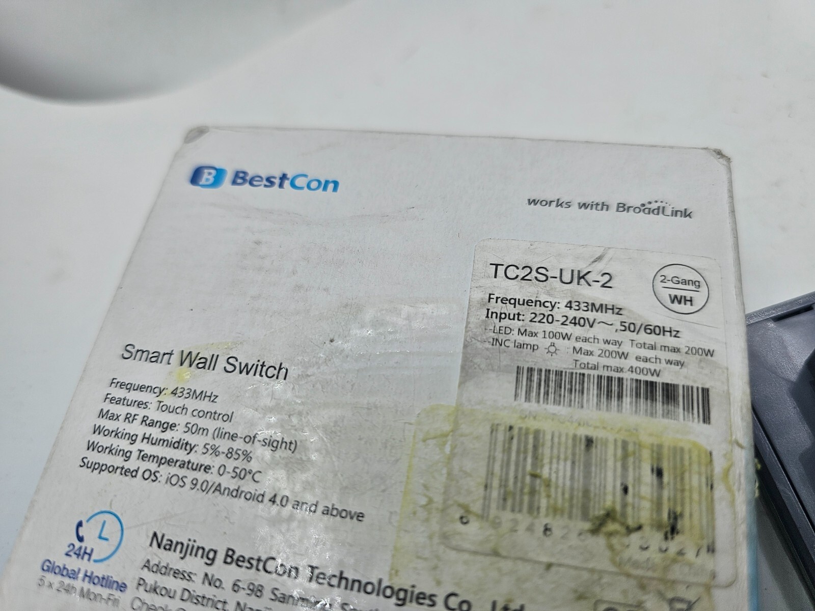 Bestcon Smart Wall Switch Standard 220-240V 433Mhz 50/60Hz TC2S-UK-2