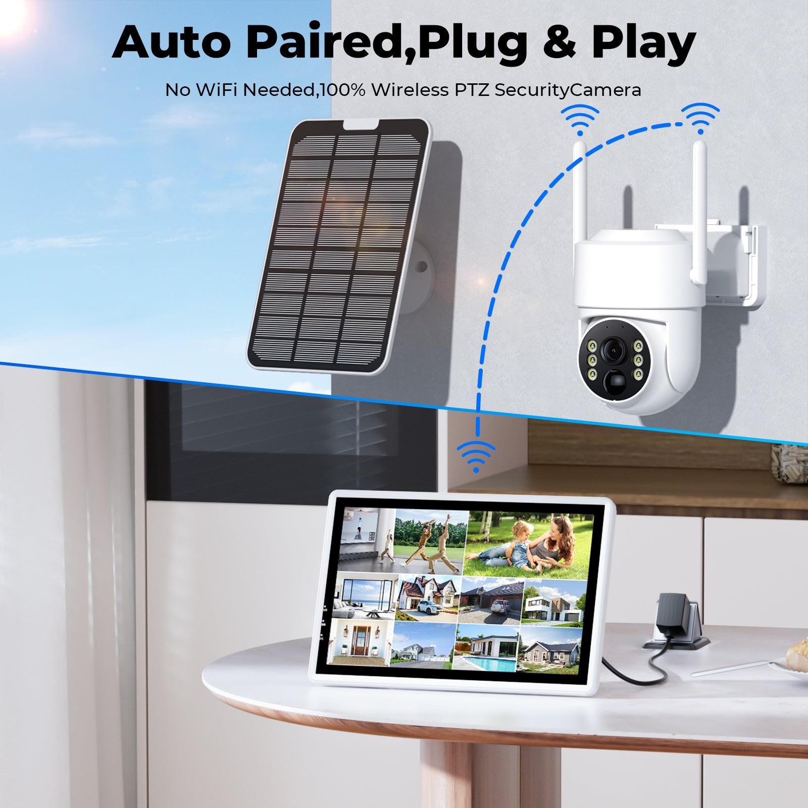 10CH Wireless Solar Security Camera System Outdoor 2.4&5GHz WiFi Pro NVR HDD Kit