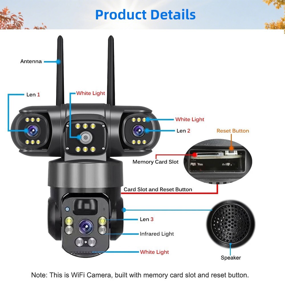 V380PRO 3 Lens 6MP Solar Home Security Camera Outdoor Wifi Wireless PTZ CCTV US