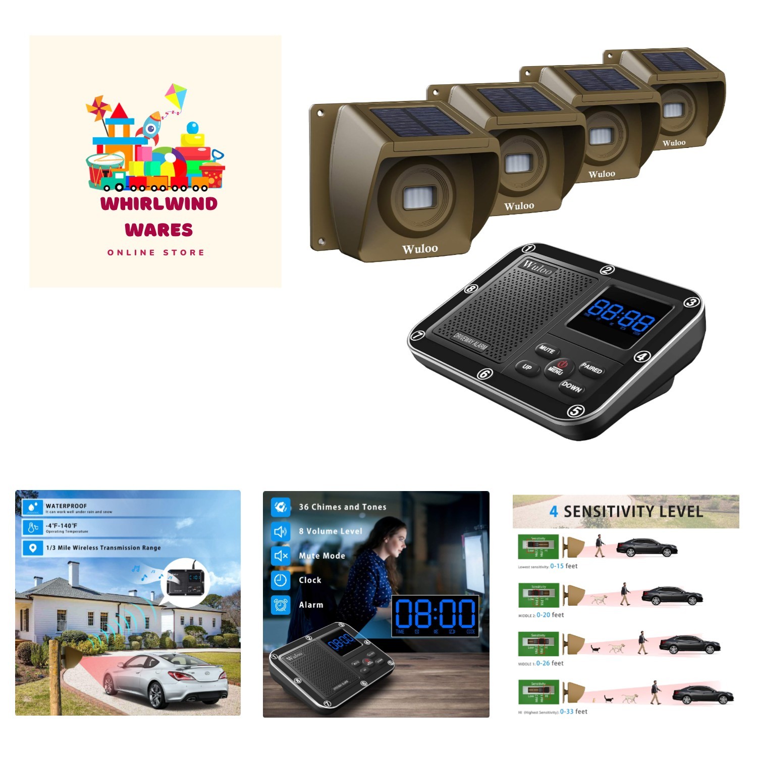 Solar 1800ft Wireless Driveway Alarm with Motion Sensor & Rechargeable Battery