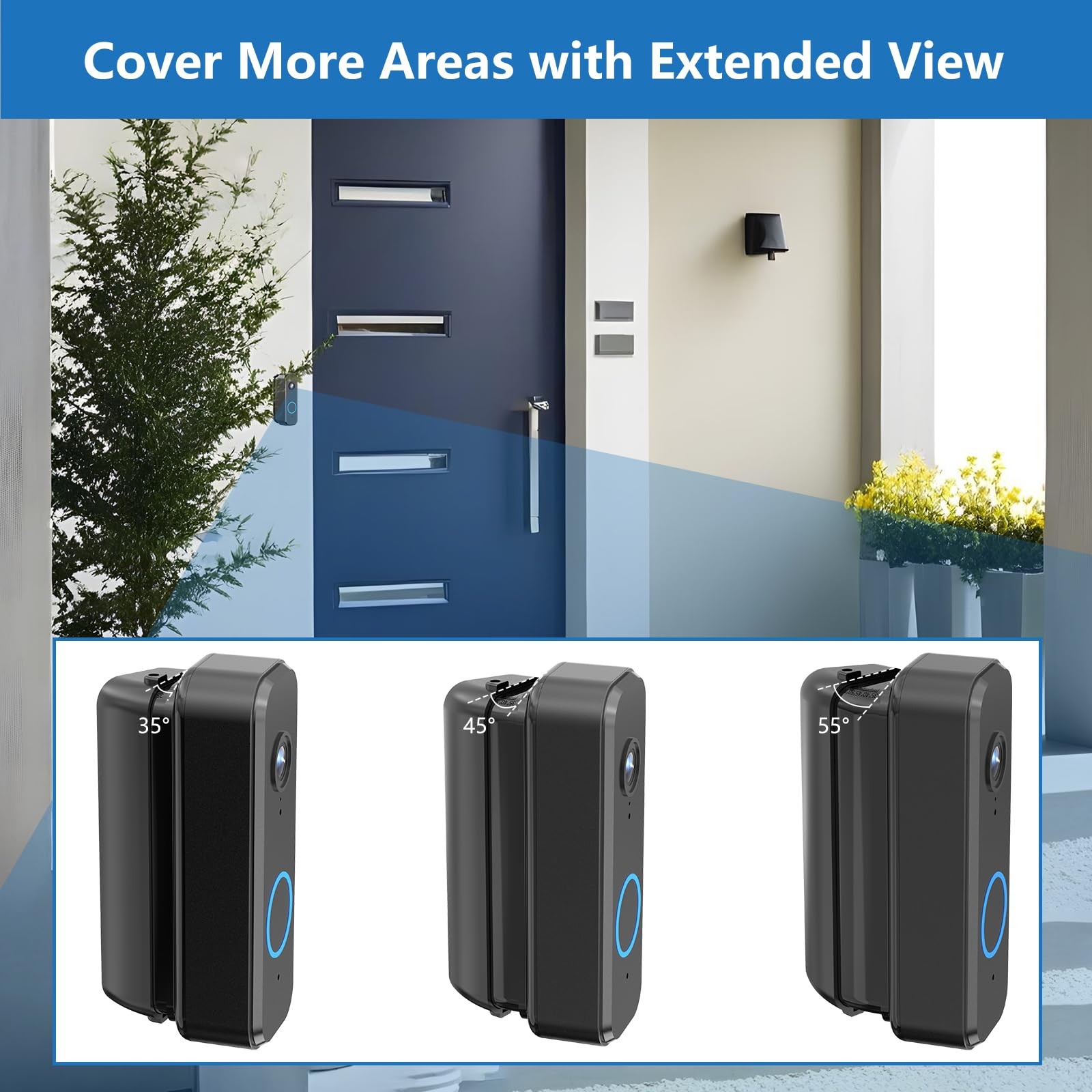 Adjustable Doorbell Angle Mount, 35 to 55 Degree Corner Mount for Black