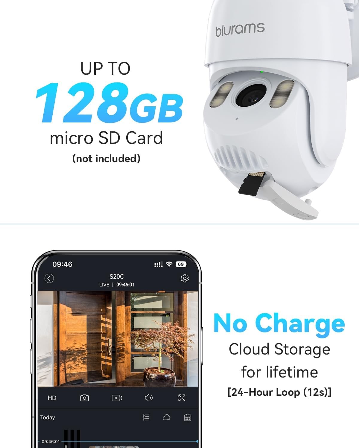 blurams 2K Security Camera Outdoor, 360° PTZ Cameras for Home White