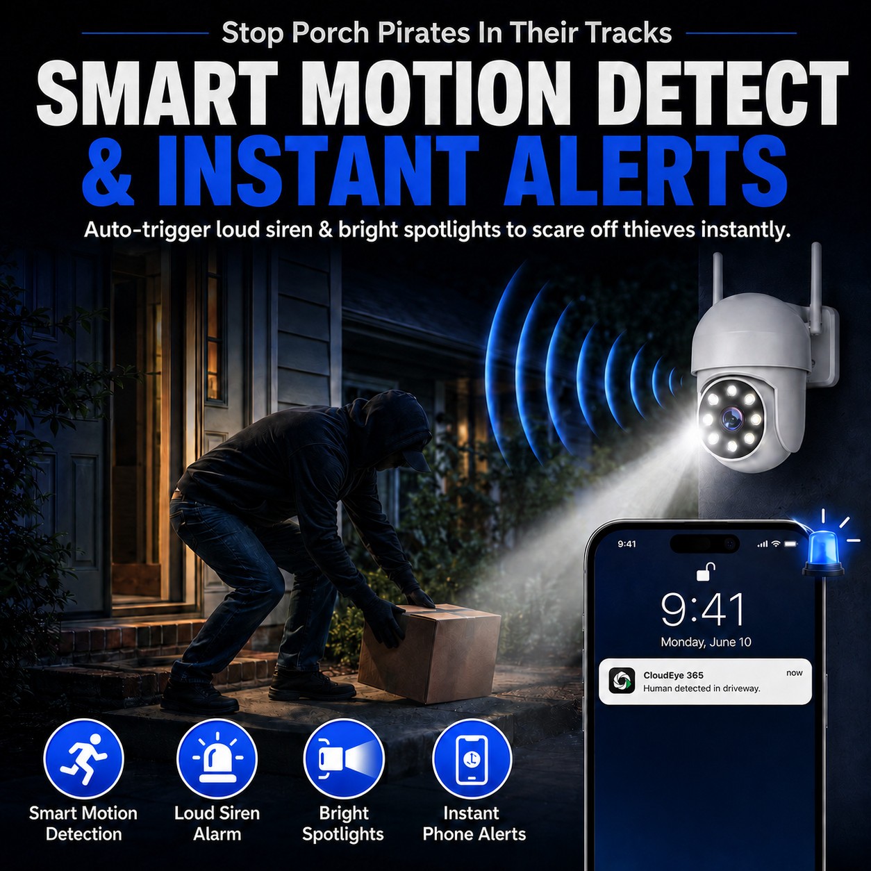 360° PTZ Security Camera System 10” Monitor Outdoor Wireless Audio 10CH 500GB