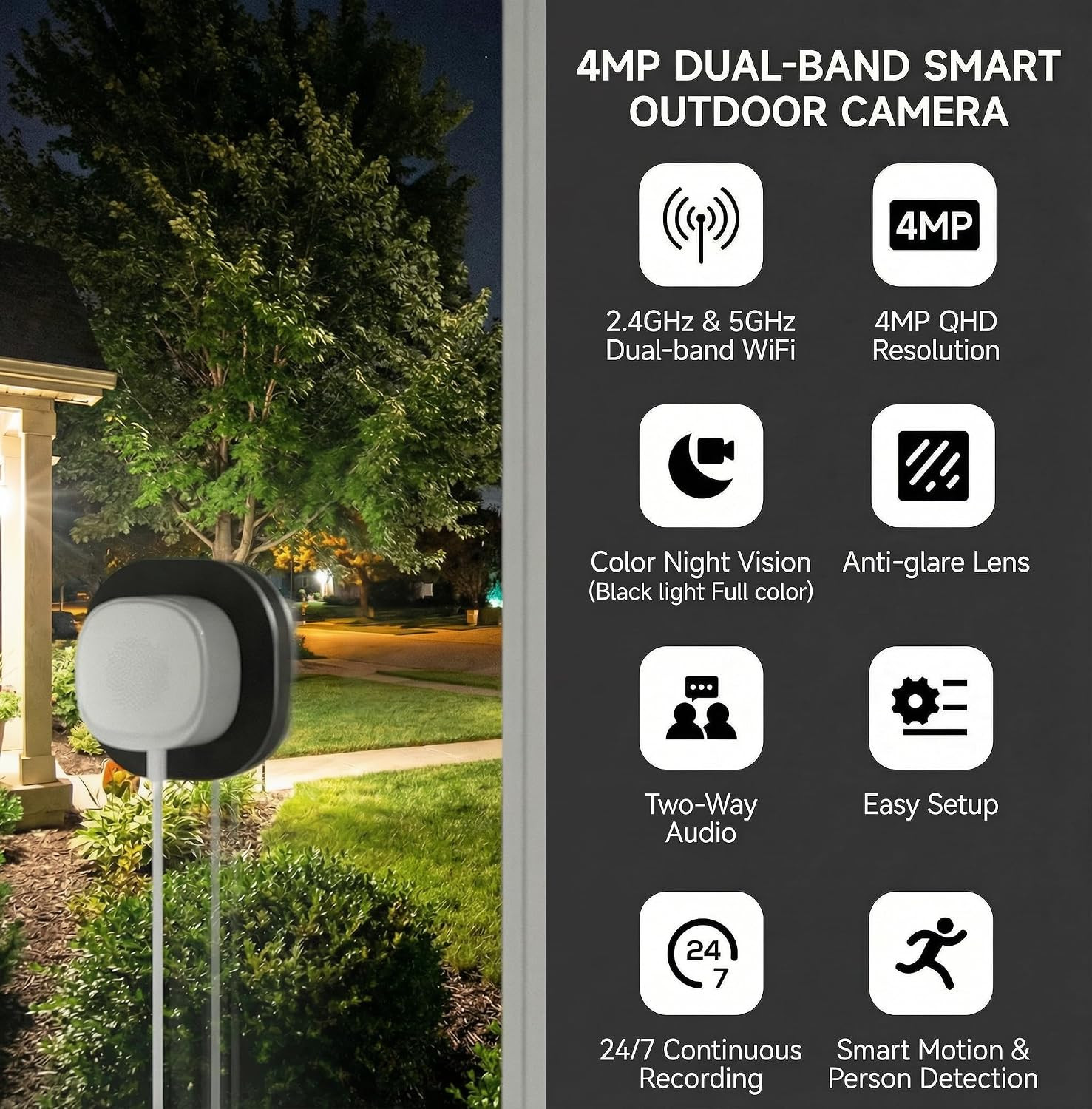 ELECCTV 2.5K Window security Camera, 2.4G/5GHz WiFi Indoor Camera for Home Secur