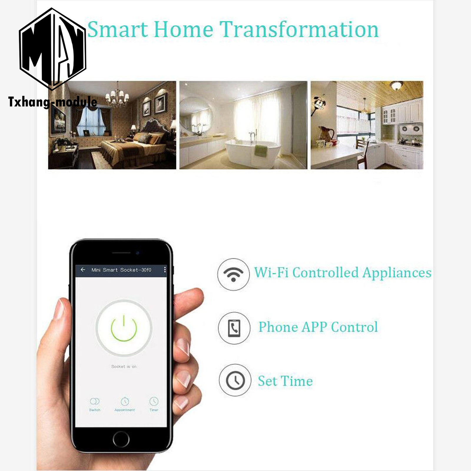 Smart Wifi Switch Socket Outlet fit with Alexa Echo GoogleAssistant A2TM