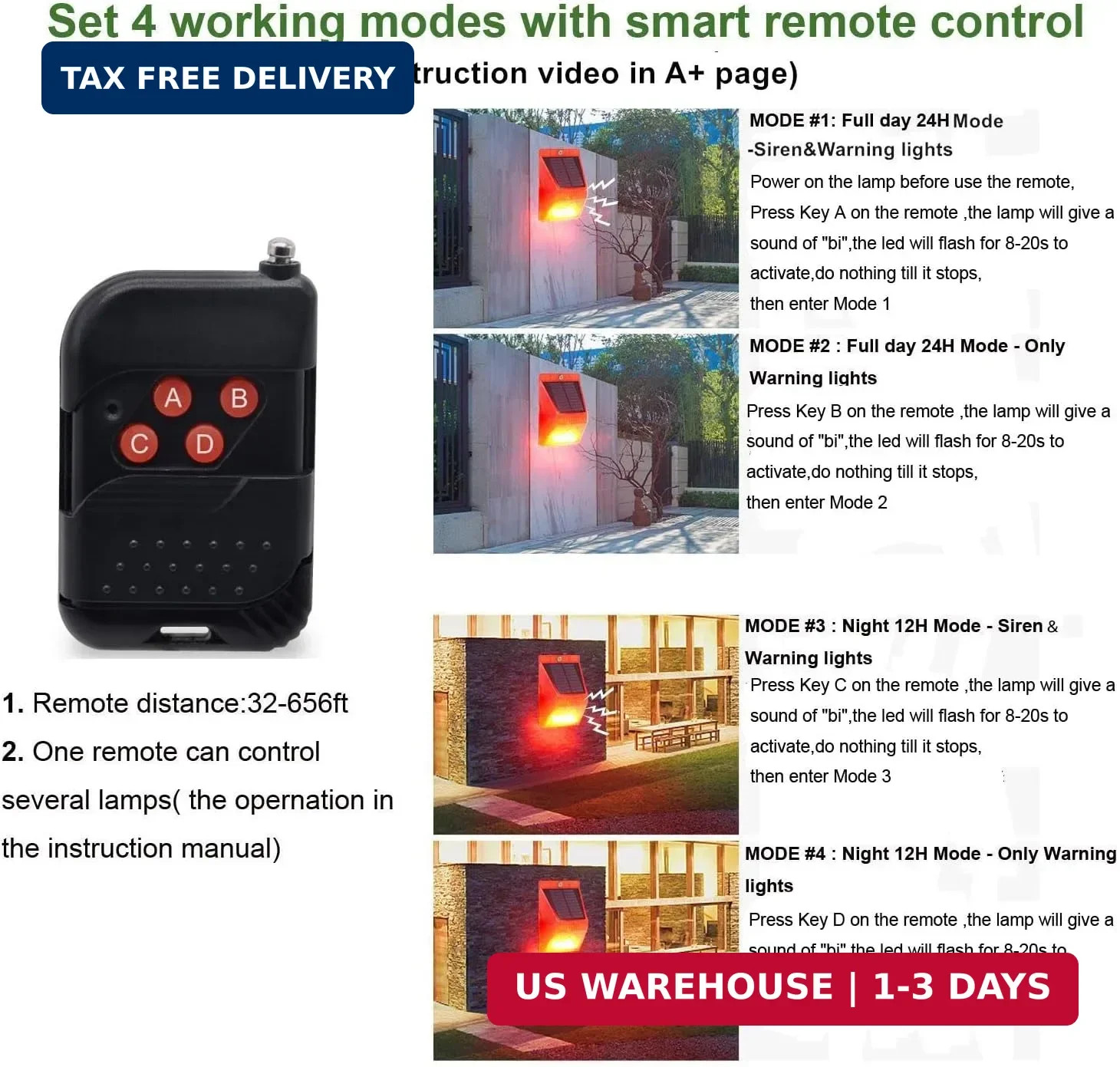 HULPPRE Solar Outdoor Motion Sensor Alarm,130db Loud Siren Lamp Noise Maker | 4