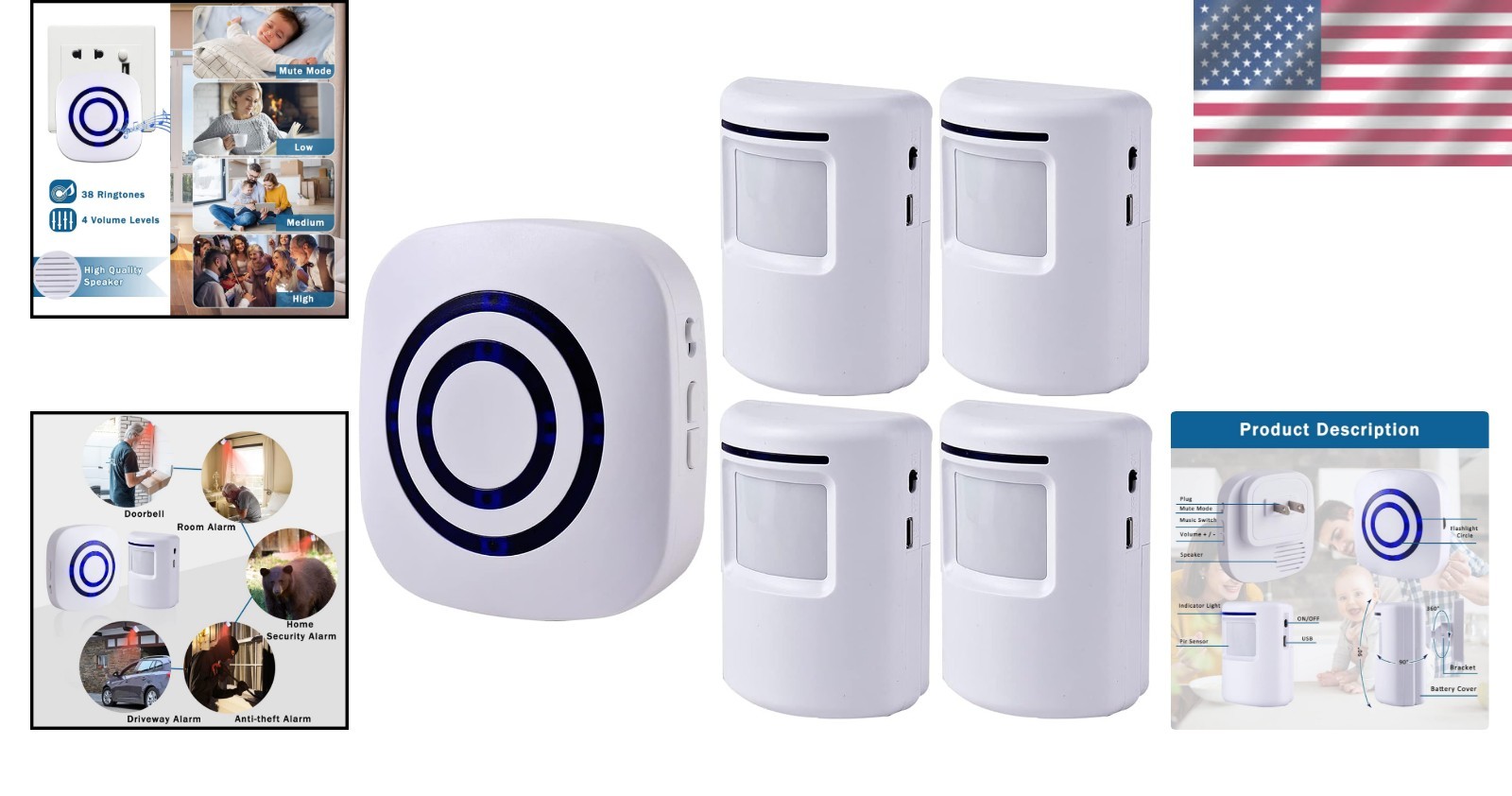 Wireless Driveway Alarm System – 4 Sensors, 1 Receiver
