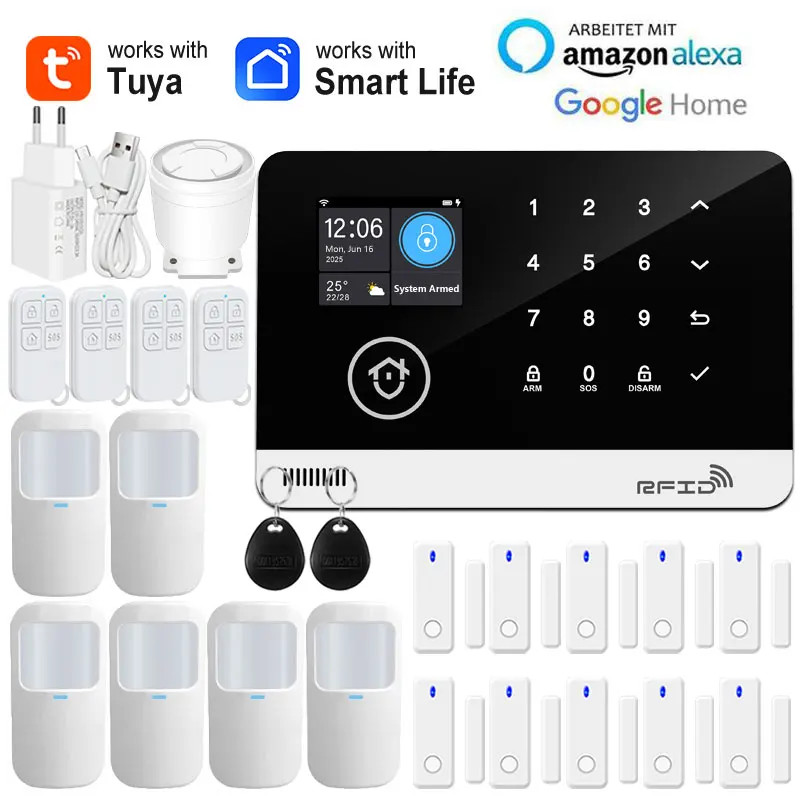 Tuya Smart WiFi GSM Home Security Alarm System Touch Keyboard RFID APP Control