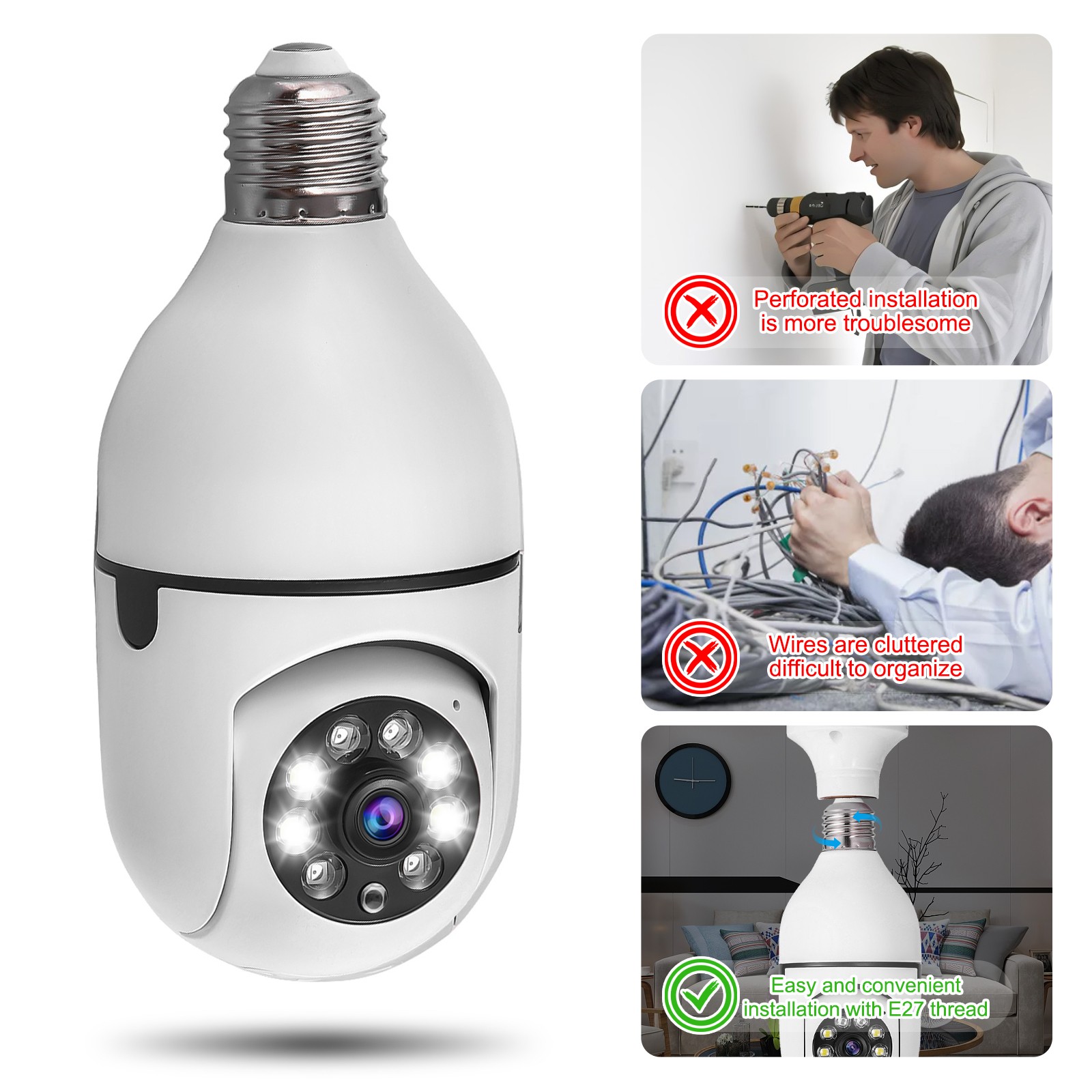 1080p HD 360° Panoramic Light Bulb Camera Wireless IP Home Security Lamp Cam HD