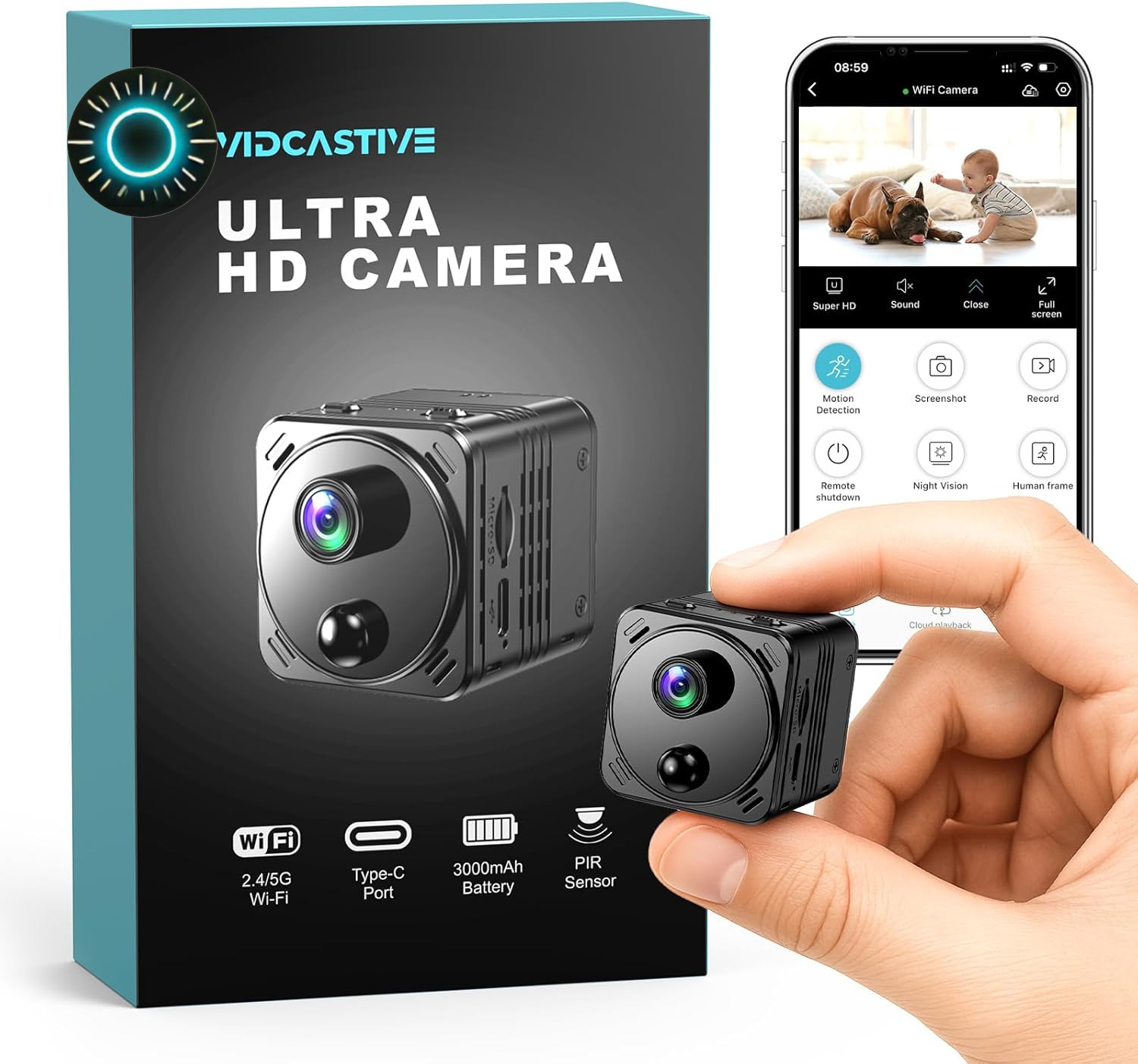 4K Mini Dual-Band 2.4/5GHz WiFi Indoor with AI Human Detection Night Vision,…