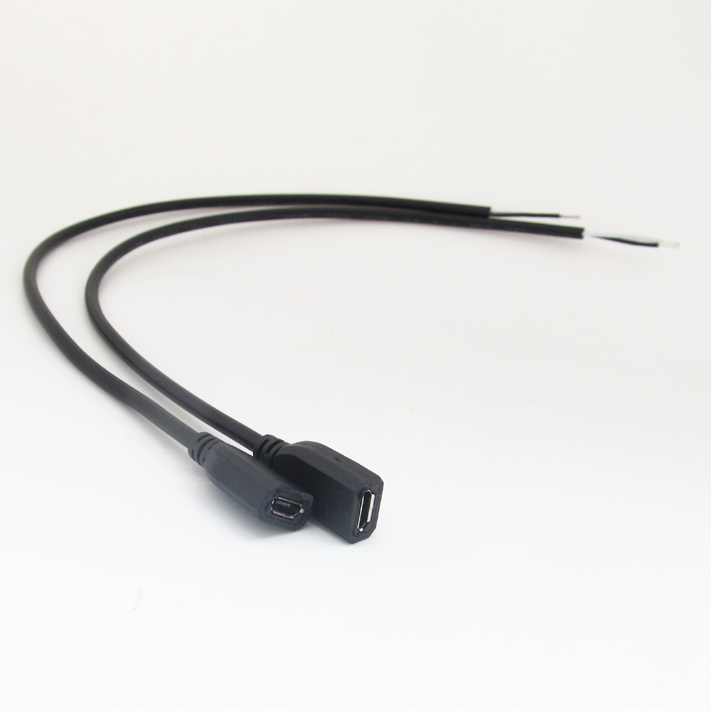 50pcs 1FT/0.3M Micro 5pin USB Female Jack 2 wires Power Pigtail Cable DIY Black
