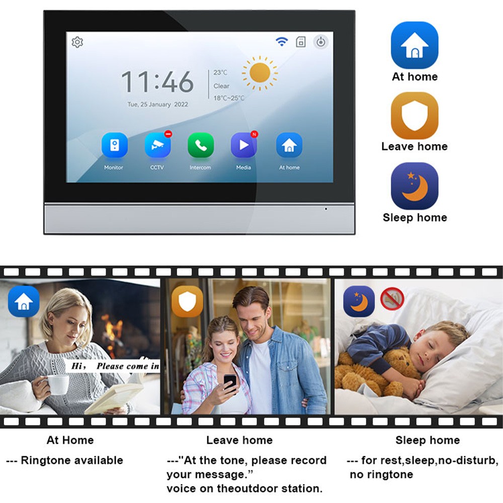 1-1080P Wireless Video Doorbell Camera With Monitor TY APP WiFi 7 Inch Touch