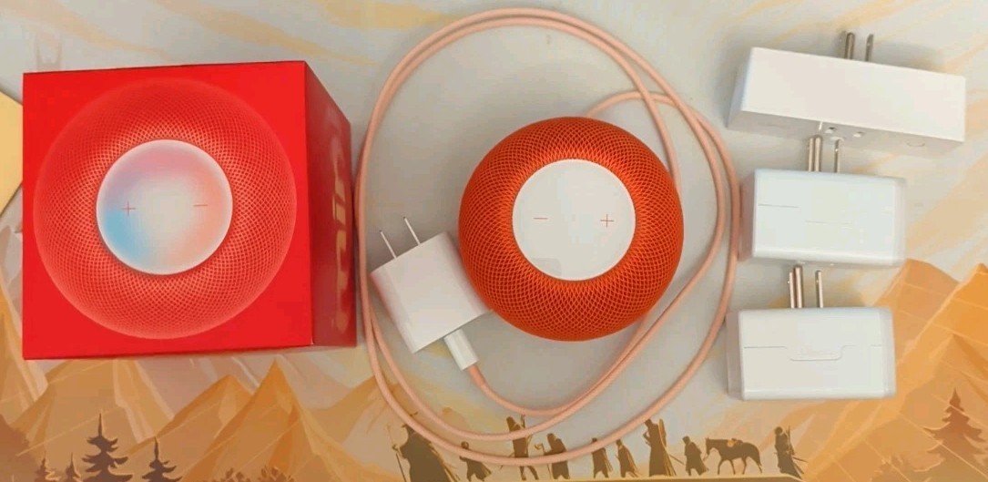 Apple HomePod mini Smart Speaker – Orange A2374 W/ Extra Smart Plugs, Box, Plug