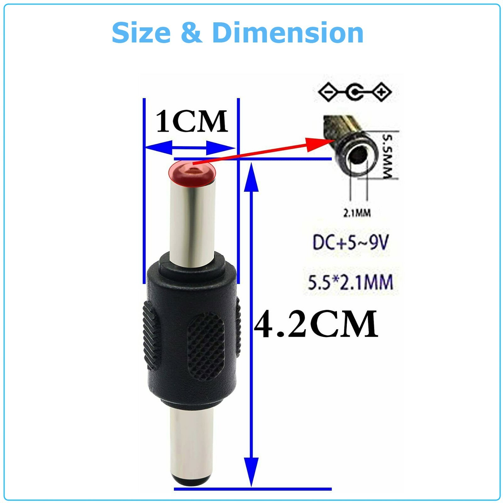 5x DC Coupler Male to Male M/M 5.5mm x 2.1mm Barrel Jack Power Connector Plug