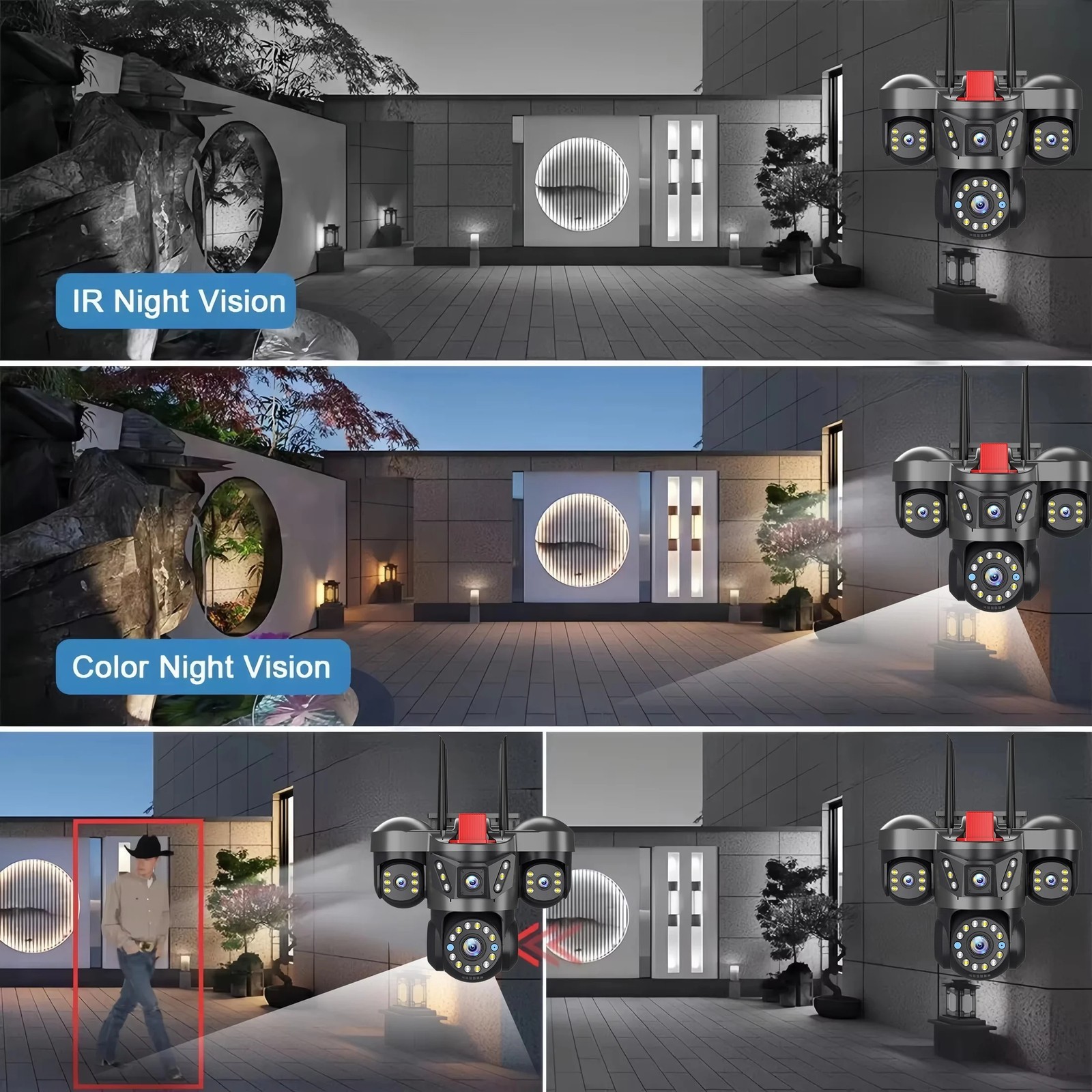 5MP WiFi Camera UHD IPC Outdoor 4 Lens Four Screens PTZ Camera Security Cam CCTV