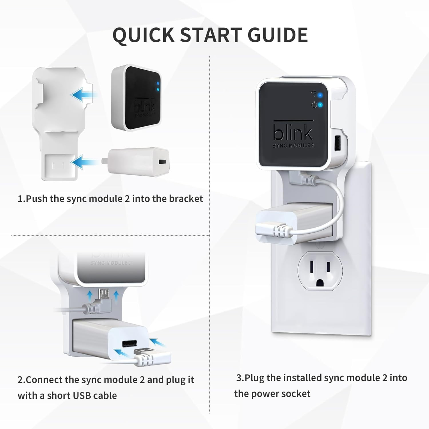 Wall Mount for Blink Sync Module 2 with Short Cable – save Space – No Messy Wire