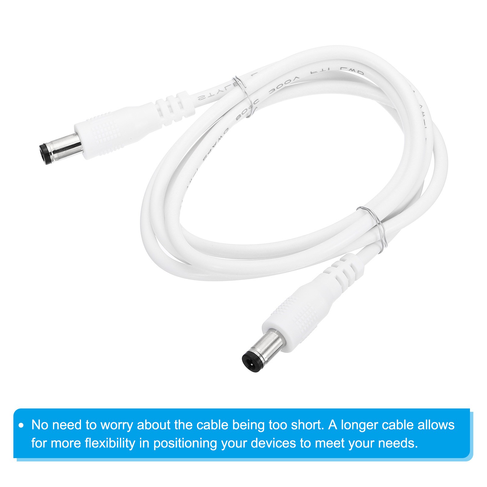 Pack of 6 3Ft Male to Male 5.5×2.5mm DC Power Extension Cable 24AWG White