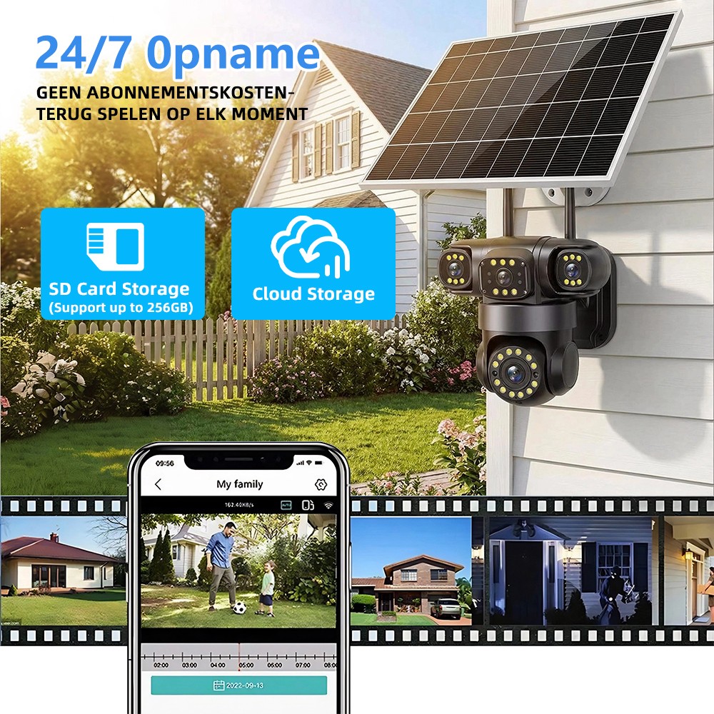 16MP 4G SIM Solar Security IP Camera Outdoor 4 Lens CCTV Motion Detection PTZ US