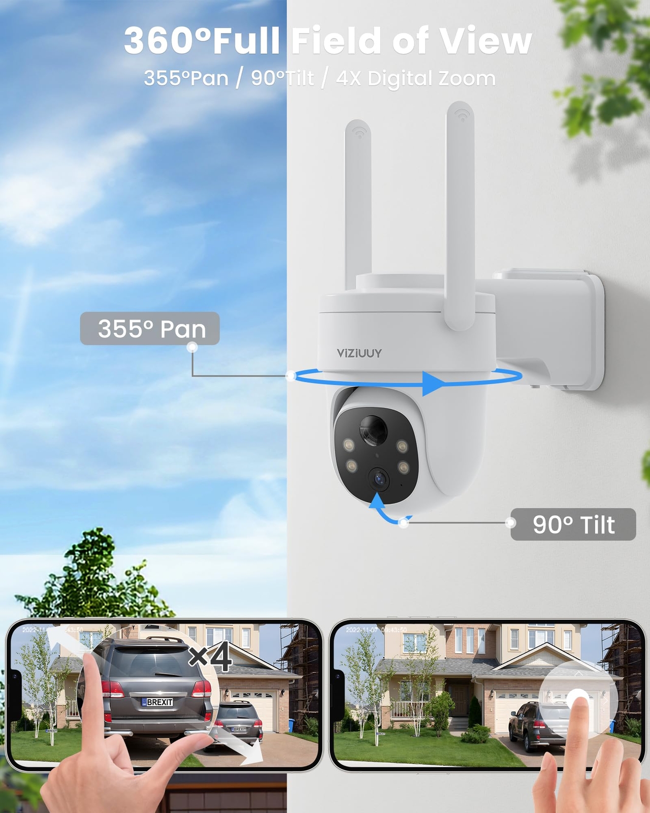 Solar Security Cameras Wireless Outdoor 3MP Pan Tilt 360°WiFi Camera with Col…