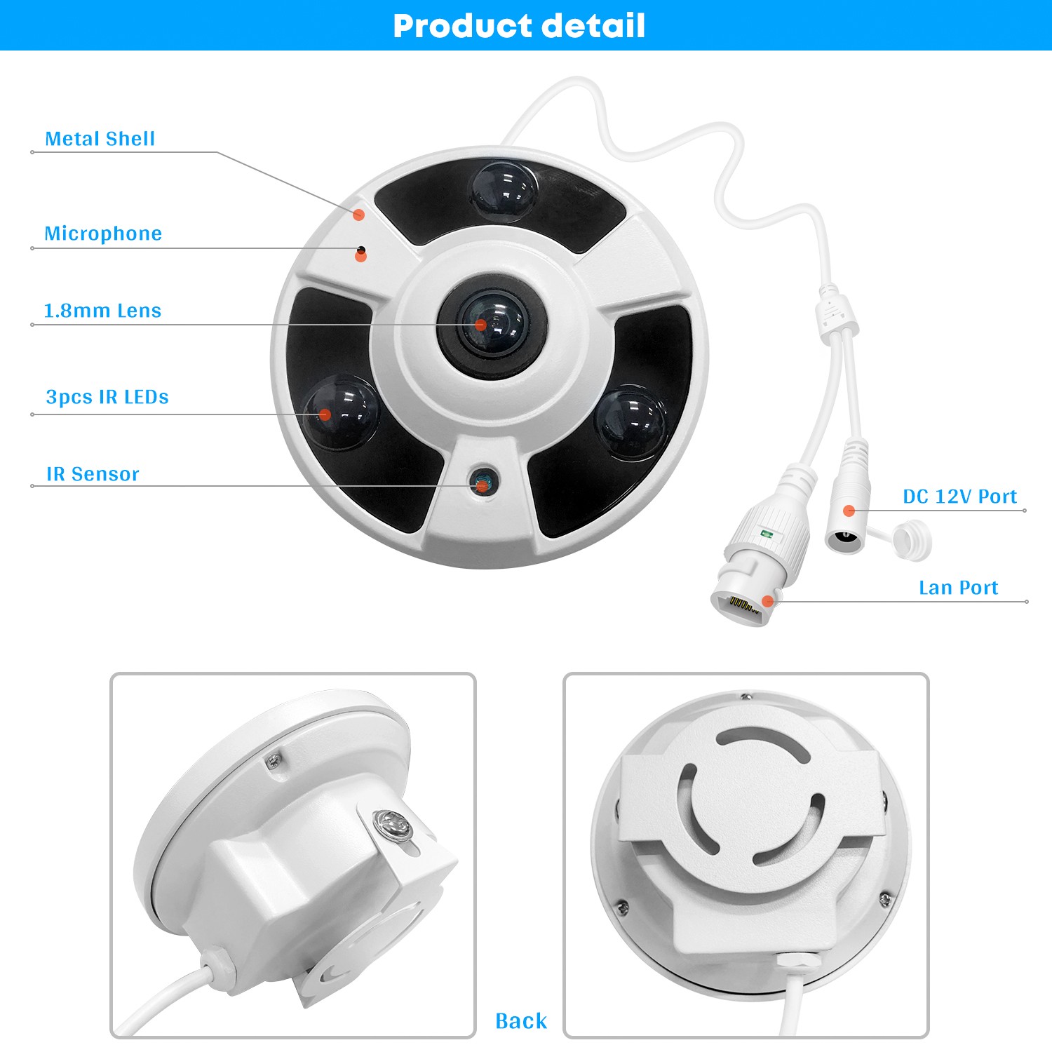 Eyessys 8MP/4MP 360° Panoramic Fisheye 1.8mm Lens Security POE Camera for NVR