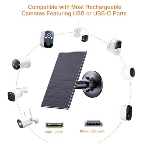 2W Solar Panel for Security Cameras, Solar Charger with Micro USB 2 Pack-Black