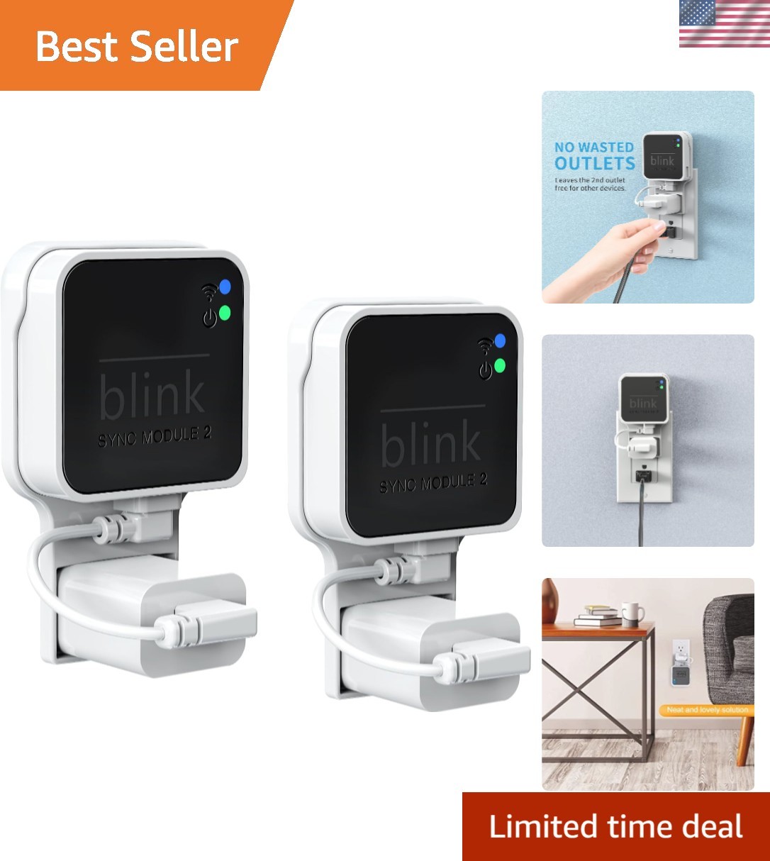Blink Sync Module 2 Wall Mount with Short Cable – Clean & Mess-Free Installation