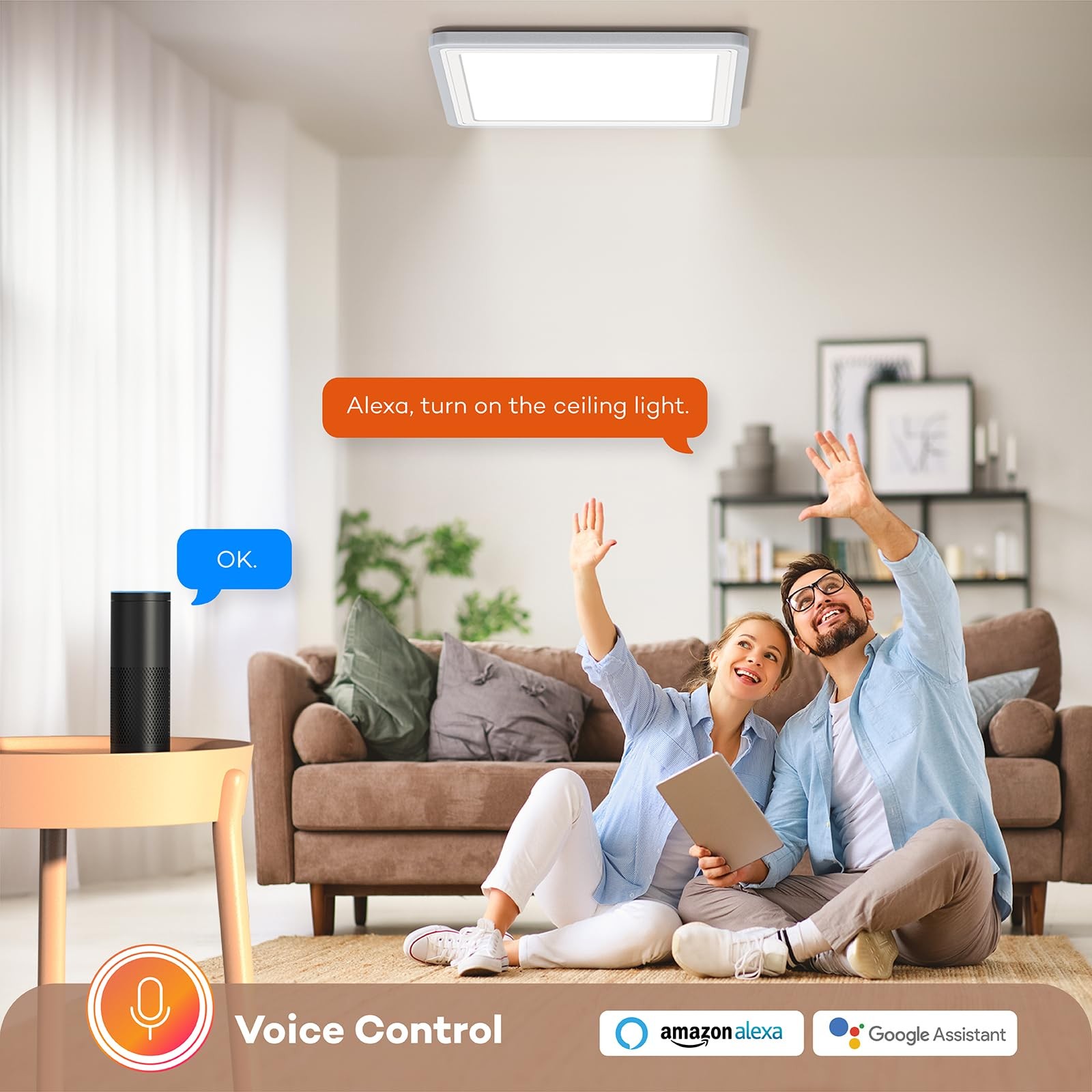 Annaror Smart LED Ceiling Light WiFi, 13in RGB Flush Mount Lighting White