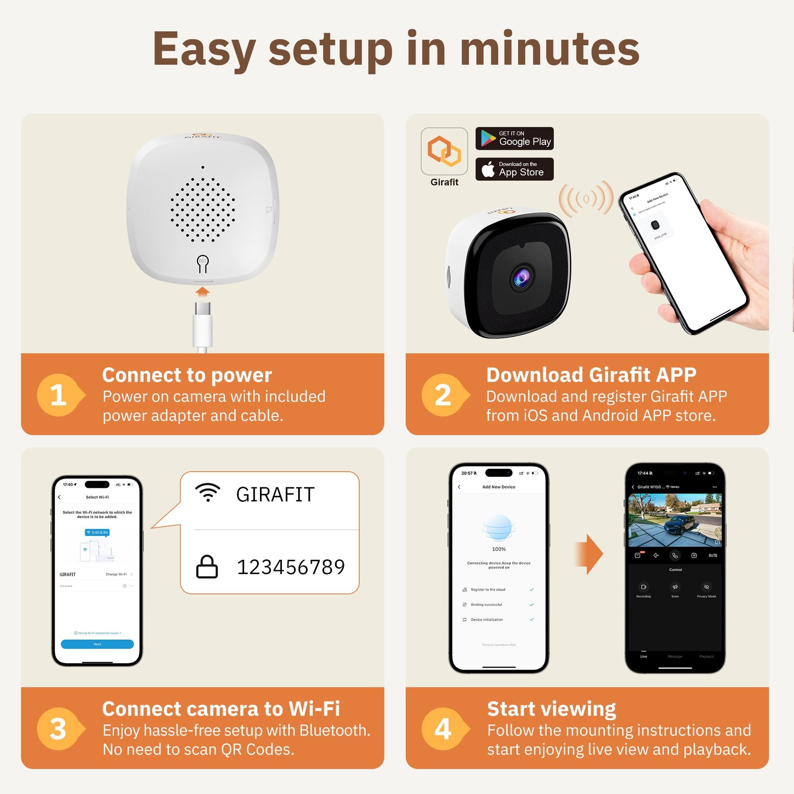 Girafit 3MP 2K Window Camera,2.4GHz & 5GHz WiFi Indoor Cameras for Home Security