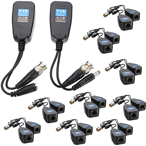 10 Pairs HD-CVI/TVI/AHD Passive Video Balun with Power 52mm x 28mm x 21mm