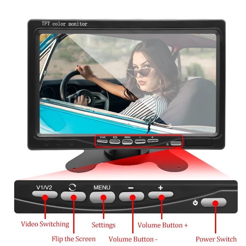 Headrest display 7-inch TFT LCD car monitor supports 4-channel video input