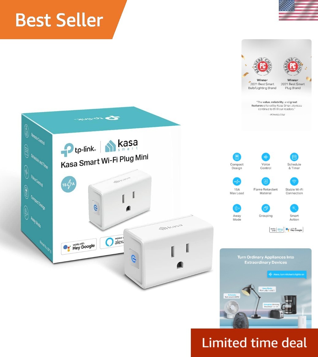 Energy-Saving Smart Mini Plug 15A – Remote Control via Kasa App, Certified