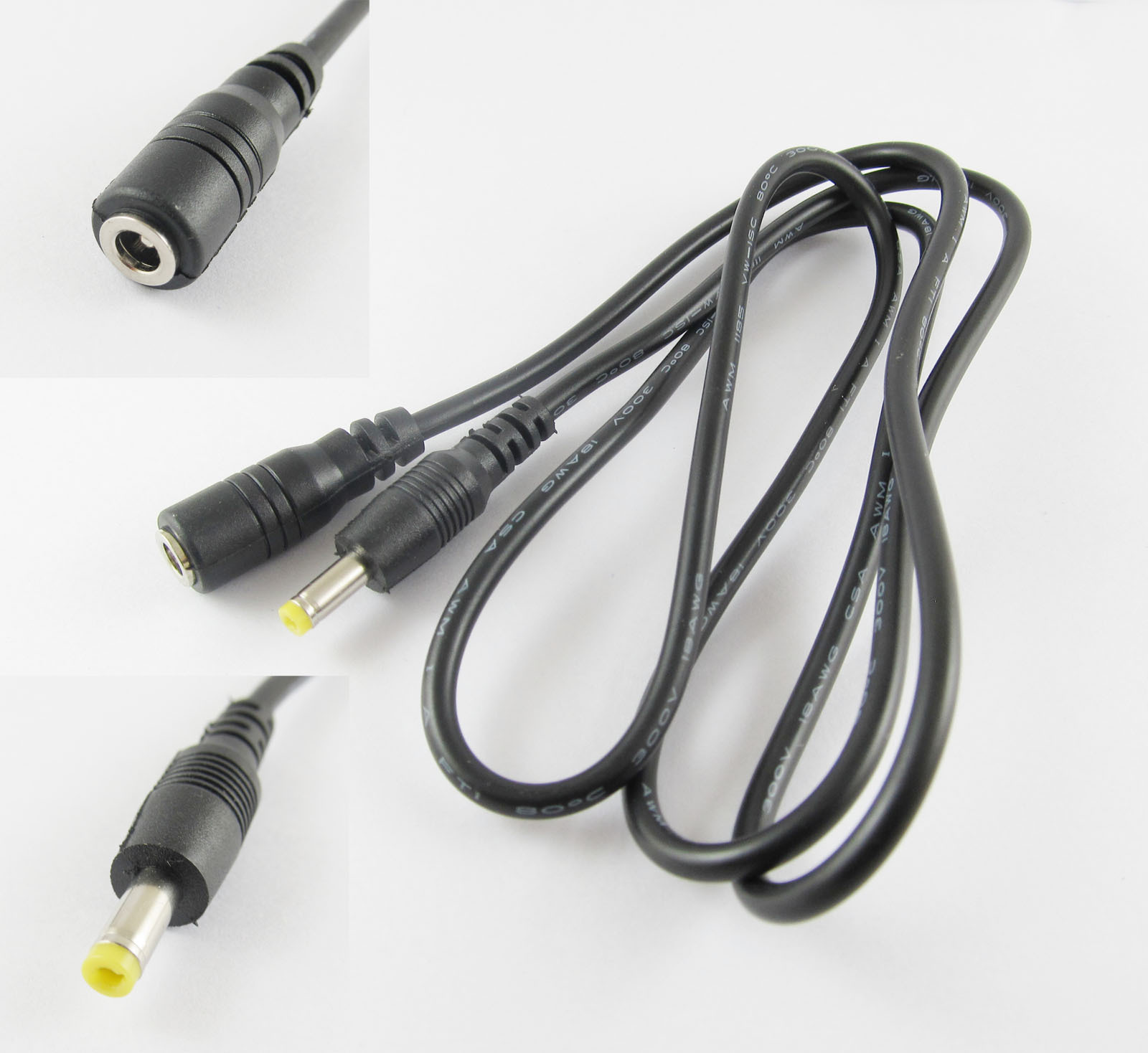 5pcs DC Power Plug 4.0×1.7mm Male To Female Extension Connector Cable Cord 90cm