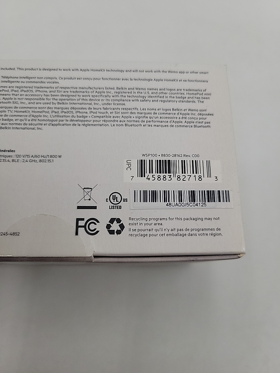 WeMo Smart Plug White Thread Bluetooth Apple HomeKit Easy Setup WSP100